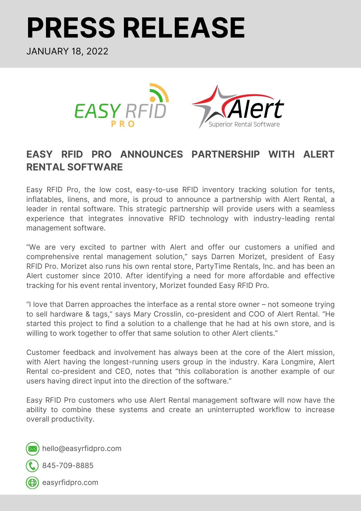 Easy RFID Pro and Alert Press Release 11/18/22